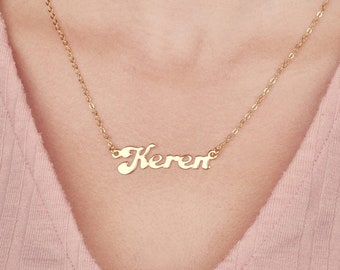 Naam ketting. Gouden naamketting - 18k vergulde sterling zilveren ketting. verjaardagscadeau, gepersonaliseerde sieraden