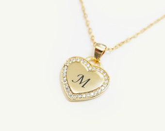 Heart initial necklace. gold heart monogram necklace. Personalized gold heart Necklace. Initial pendant. monogram  Initial jewelry