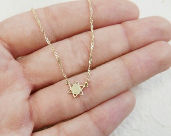 Supper Tiny 14k solid gold david star necklace. Judaica Jewelry. star of david  necklace. magen david necklace. kabala necklace.