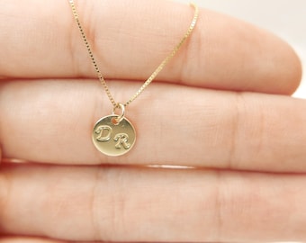 Tiny 14k gold necklace.  2 Initials  pendant. Letter charm necklace. Personalized necklace. monogram necklace. initial necklace.Gift ideas
