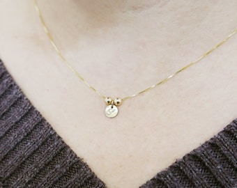 Tiny 14k gold necklace. Initial pendant. Letter charm necklace. Personalized necklace. monogram necklace. initial necklace.Gift ideas