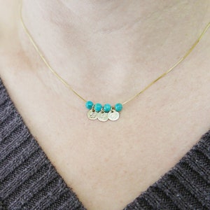 14k gold  turquoise necklace. 3 initials pendants . Letter charm necklace. Personalized necklace. monogram necklace. initial necklace