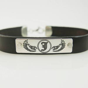 Mens leather bracelet. Personalized bracelet. monogram silver bracelet. Personalized jewelry. initial bracelet. Unisex bracelet.