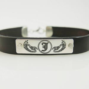 Mens leather bracelet. Personalized bracelet. monogram silver bracelet. Personalized jewelry. initial bracelet. Unisex bracelet. image 1