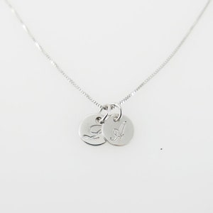 Very Tiny 14k white gold necklace. 2 gold Initials pendant. Letter charm necklace. Personalized necklace. gold monogram necklace. Gift ideas