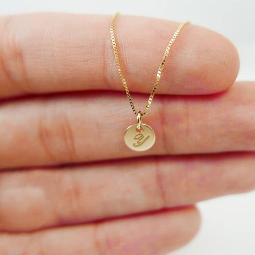Very Tiny 14k Gold Necklace. Initial 