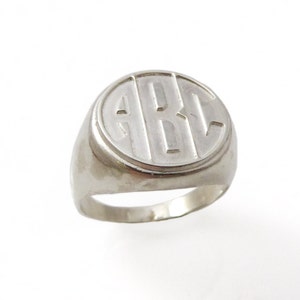 Men monogram ring. College ring. Initials ring. Silver monogram ring. Men initial band. Mens initial ring. Engraved silver ring. Circle ring image 1