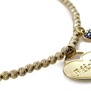 Name bracelet. Heart gold bracelet. Gold heart bracelet. Beaded name bracelet. Personalized bracelet. Gold plated brass bracelet. image 3