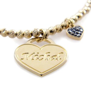 Name bracelet. Heart gold bracelet. Gold heart bracelet. Beaded name bracelet. Personalized bracelet. Gold plated brass bracelet. image 2