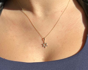 Small  14k solid gold star of david necklace. Judaica Jewelry. david star necklace. magen david necklace. kabala necklace. Jewish jewelry