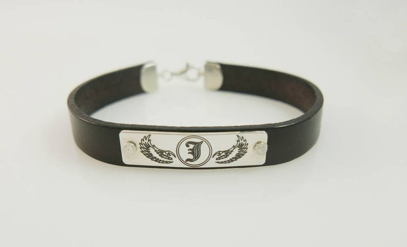 Mens leather bracelet. Personalized bracelet. monogram silver bracelet. Personalized jewelry. initial bracelet. Unisex bracelet. image 3