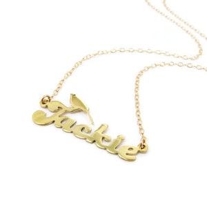 Gold name necklace. Personalized Name bird Necklaces. Birthday gift for her. Personalized jewelry. Bird necklace. Bird name necklace. jewel image 2