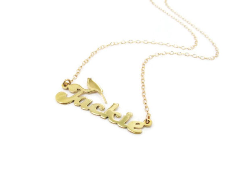 Gold name necklace. Personalized Name bird Necklaces. Birthday gift for her. Personalized jewelry. Bird necklace. Bird name necklace. jewel image 2
