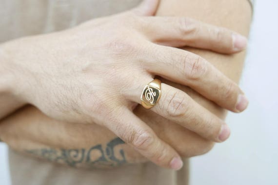 Gouden Monogram Ring Unisex Ring Monogram Ring Eerste Ring Etsy