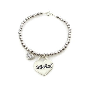 Name bracelet. Heart silver bracelet. Silver heart bracelet. Beaded name bracelet. Personalized bracelet. Sterling silver bracelet.medium4mm image 3