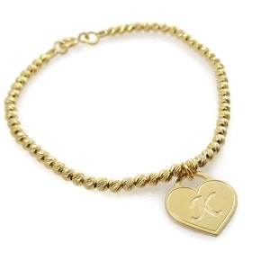 Initial bracelet. Heart gold bracelet. Gold bracelet. Beaded image 2
