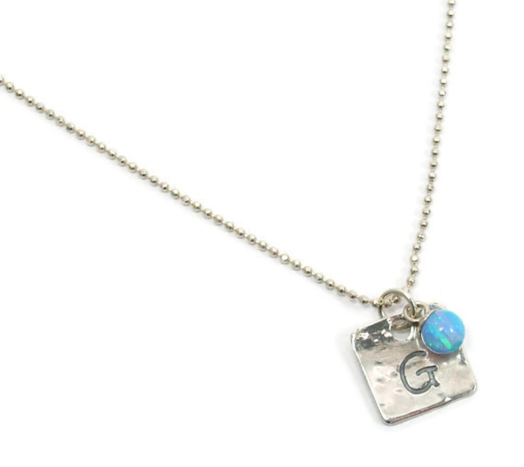 Opal Charm - Layered Gold Initial Necklace