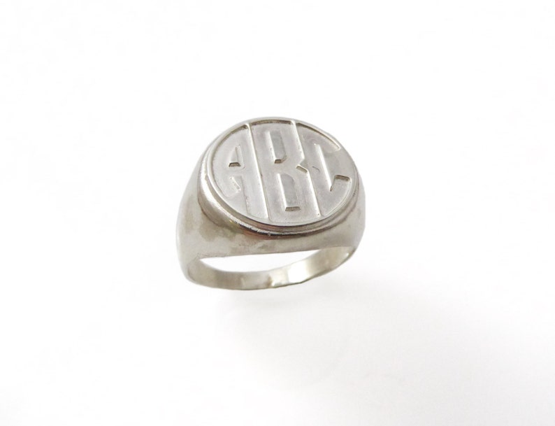 Men monogram ring. College ring. Initials ring. Silver monogram ring. Men initial band. Mens initial ring. Engraved silver ring. Circle ring image 1