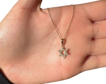 Small white gold 14k  star of david necklace. Judaica Jewelry. david star necklace. magen david necklace. kabala necklace. Jewish jewelry