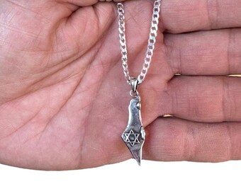Map of israel. sterling silver star of david  on map of Israel. Judaica Jewelry. magen david necklace. curb Israel map necklace .Cuban chain