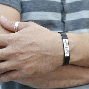 Mens leather bracelet. Personalized bracelet. monogram silver bracelet. Personalized jewelry. initial bracelet. Unisex bracelet. image 2