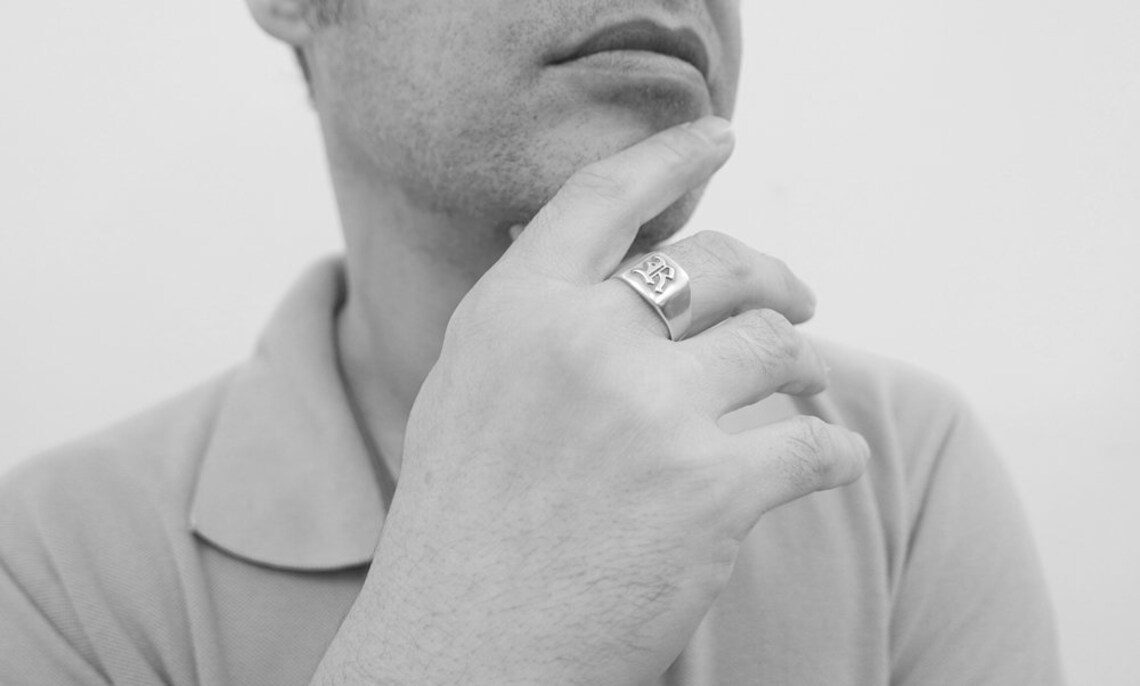Monogram Ring .men Initial Ring. Silver Monogram Ring. Etsy