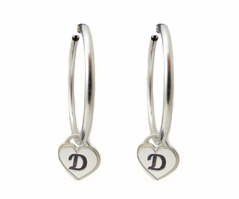 Initial Earrings.monogram Earrings. Sterling Silver Earrings. Personalized Earring. Alphabet Earring. Hoop Earring. Name Earring. Heart. image 2