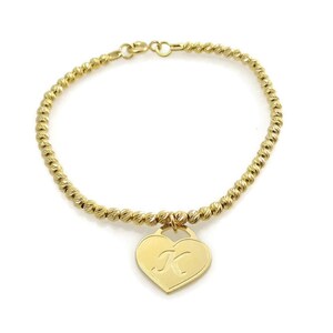 Initial bracelet. Heart gold bracelet. Gold bracelet. Beaded image 4