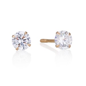 14kt gold studs. 4 mm 14k solitaire zircon studs. earrings for girls. gold earrings for women. boho studs earrings. bat mitzvah gift.