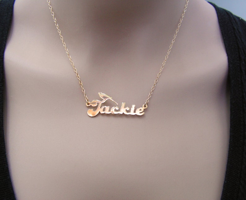 Gold name necklace. Personalized Name bird Necklaces. Birthday gift for her. Personalized jewelry. Bird necklace. Bird name necklace. jewel image 3