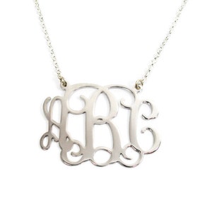 Sterling silver monogram necklace. 0.8&quot; monogram necklace. Silver initial necklace. Initial monogram necklace. Monogram silver necklace.