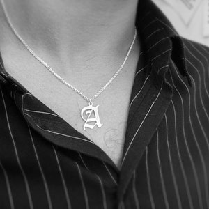 Personalized men necklace. Initial necklace. Sterling silver letter necklace. Silver initial necklace. Men silver necklace. Initial jewelry. image 1