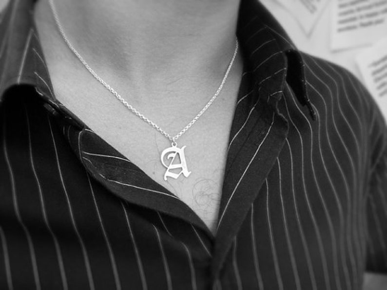 Personalized men necklace. Initial necklace. Sterling silver letter necklace. Silver initial necklace. Men silver necklace. Initial jewelry. image 1