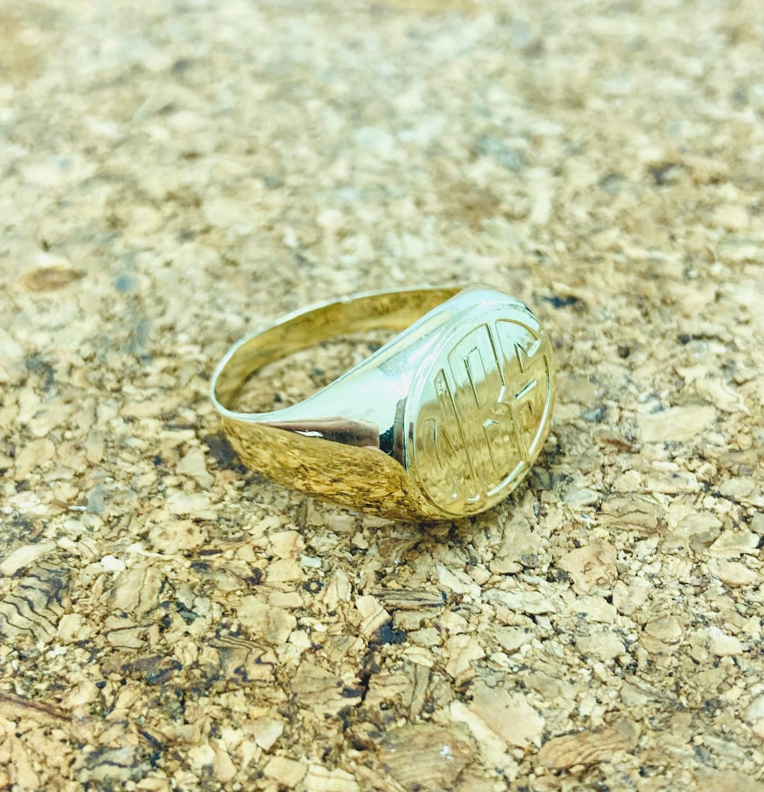 14k Solid Gold Ring. Gold Monogram Ring. Coin Ring. Initial Ring
