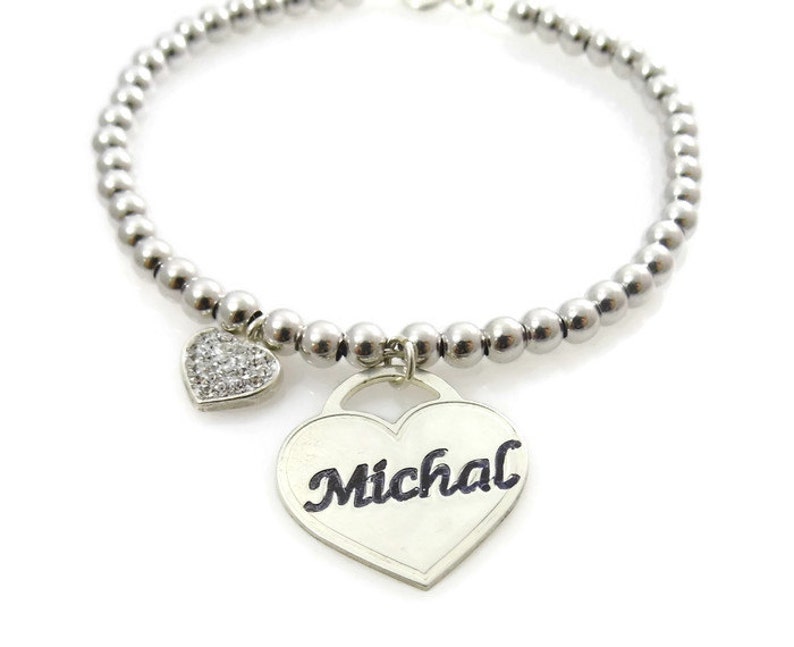 Name bracelet. Heart silver bracelet. Silver heart bracelet. Beaded name bracelet. Personalized bracelet. Sterling silver bracelet.medium4mm image 1