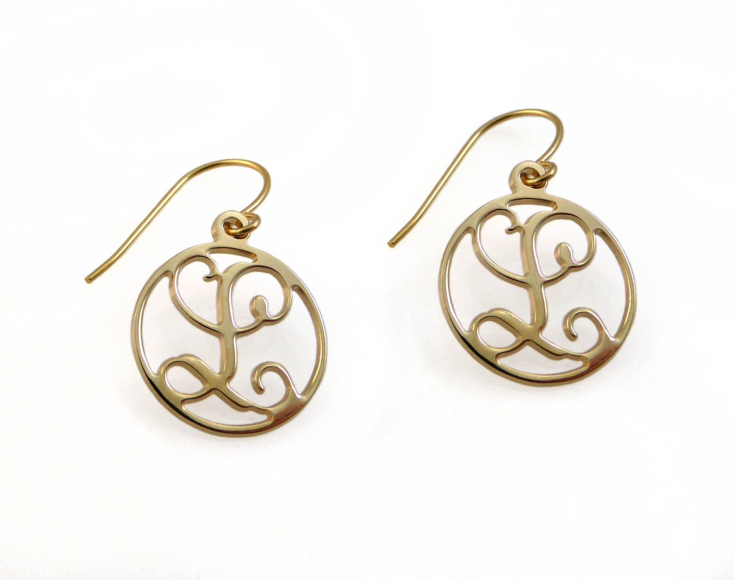 14k Monogram earrings. Gold monogram earrings. 0.6 | Etsy