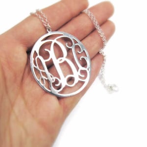 Monogram Necklace 1.5&quot; Sterling silver 925 - Personalized Initial monogram necklace. personalized gift, name necklace