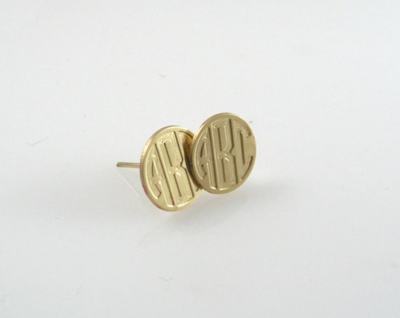 Gold earrings. Monogram earrings. Initial earrings. Personalized earrings. Post earrings. Gold stud earrings. Monogram gold earrings. image 1