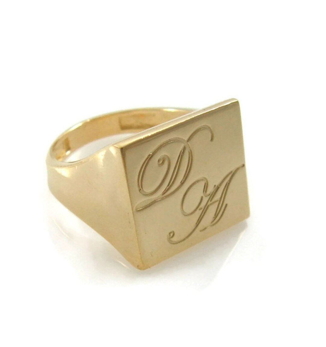 Initial Ring. Gold Men Ring. Unisex Initial Ring. Square Initial Ring ...