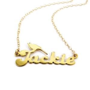 Gold name necklace. Personalized Name bird Necklaces. Birthday gift for her. Personalized jewelry. Bird necklace. Bird name necklace. jewel image 1