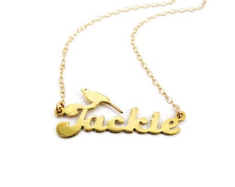 Gold name necklace. Personalized Name bird Necklaces. Birthday gift for her. Personalized jewelry. Bird necklace. Bird name necklace. jewel