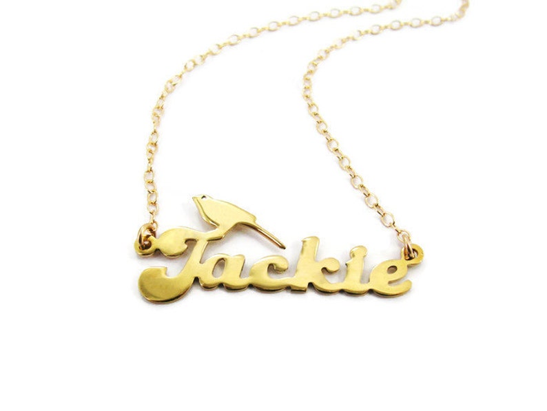 Gold name necklace. Personalized Name bird Necklaces. Birthday gift for her. Personalized jewelry. Bird necklace. Bird name necklace. jewel image 1