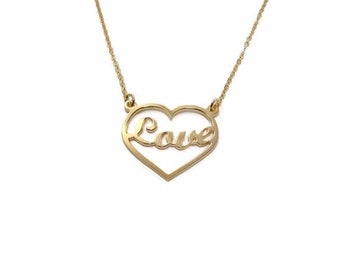 Love necklace. Heart necklace. Personalized Gold heart name Necklace. Name heart necklace. Personalized romantic necklace. Love jewelry.