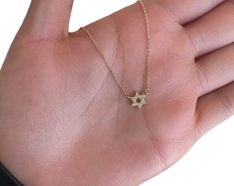 Super tiny 14k solid gold star of david necklace. Judaica Jewelry. star of david necklace with zircons. Magen david necklace. kabala