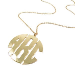 Monogram gold necklace. 2" Personalized Initial monogram. Gold monogram necklace. Gold plated sterling silver 925. Special monogram necklace