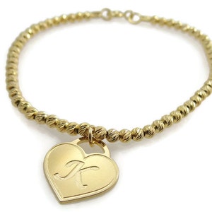 Initial bracelet. Heart gold bracelet. Gold bracelet. Beaded image 3