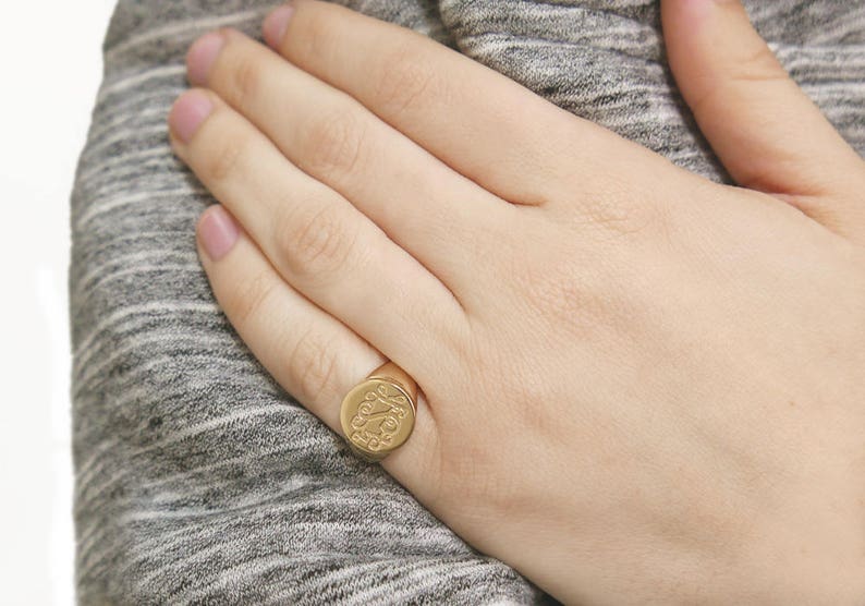 Pinky ring, Personalized ring, women monogram ring, gift for him, Unisex ring, gift for her ,personalized jewelry, gold initial ring, image 1