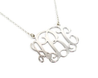 Monogramm Halskette 1.5" Sterling Silber 925. Geburtstagsgeschenk, Monogramm Schmuck, Namen Schmuck. ursprüngliche Halskette