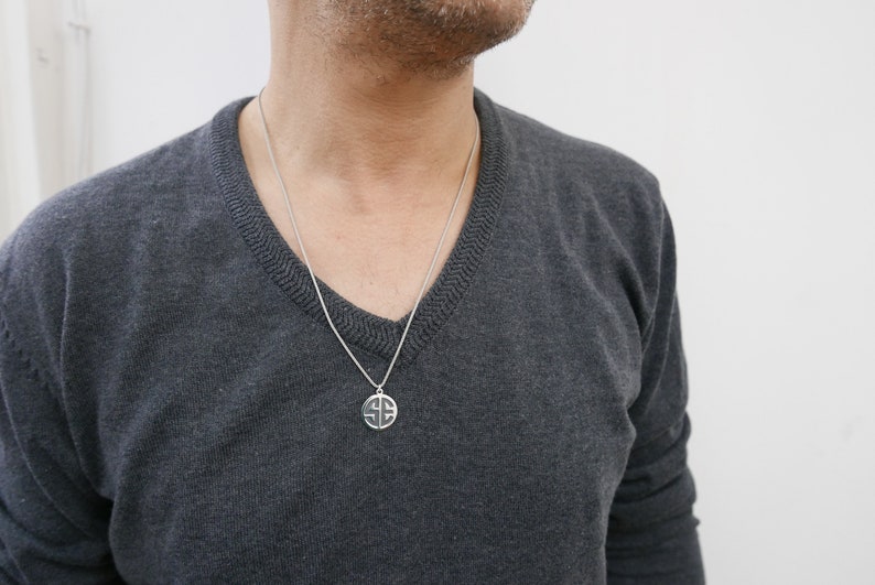 Personalized men necklace. Initial necklace. Sterling silver letter necklace. Silver initial necklace. Men silver necklace. Initial jewelry. image 2