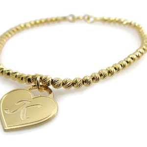 Initial bracelet. Heart gold bracelet. Gold bracelet. Beaded image 5
